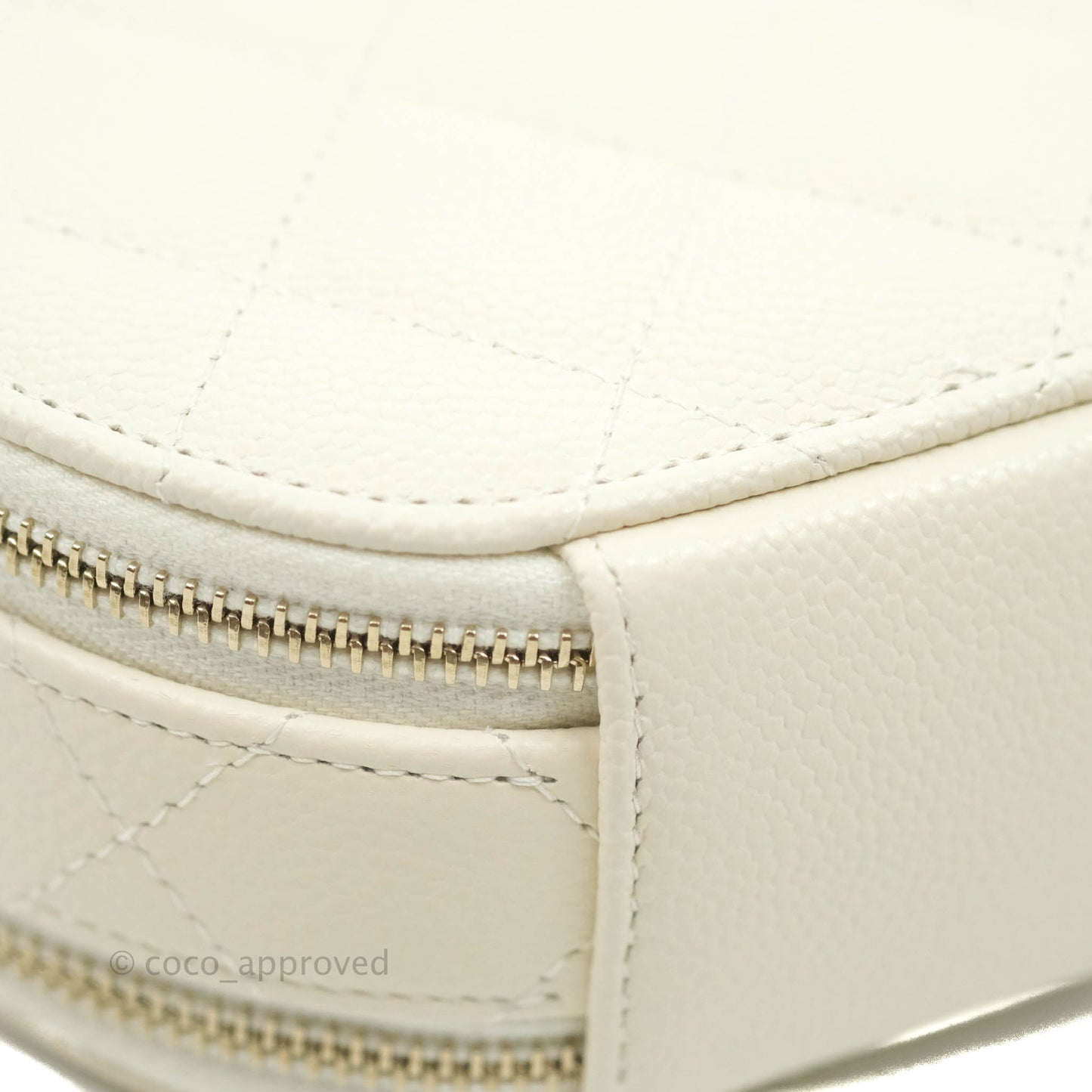 Chanel Mini Round Vanity Bag with Handle Ivory Caviar Gold Hardware 22C