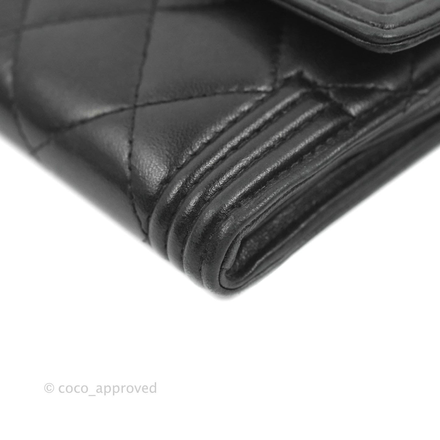 Chanel Quilted Boy Flap Long Wallet Black Lambskin Ruthentium Hardware