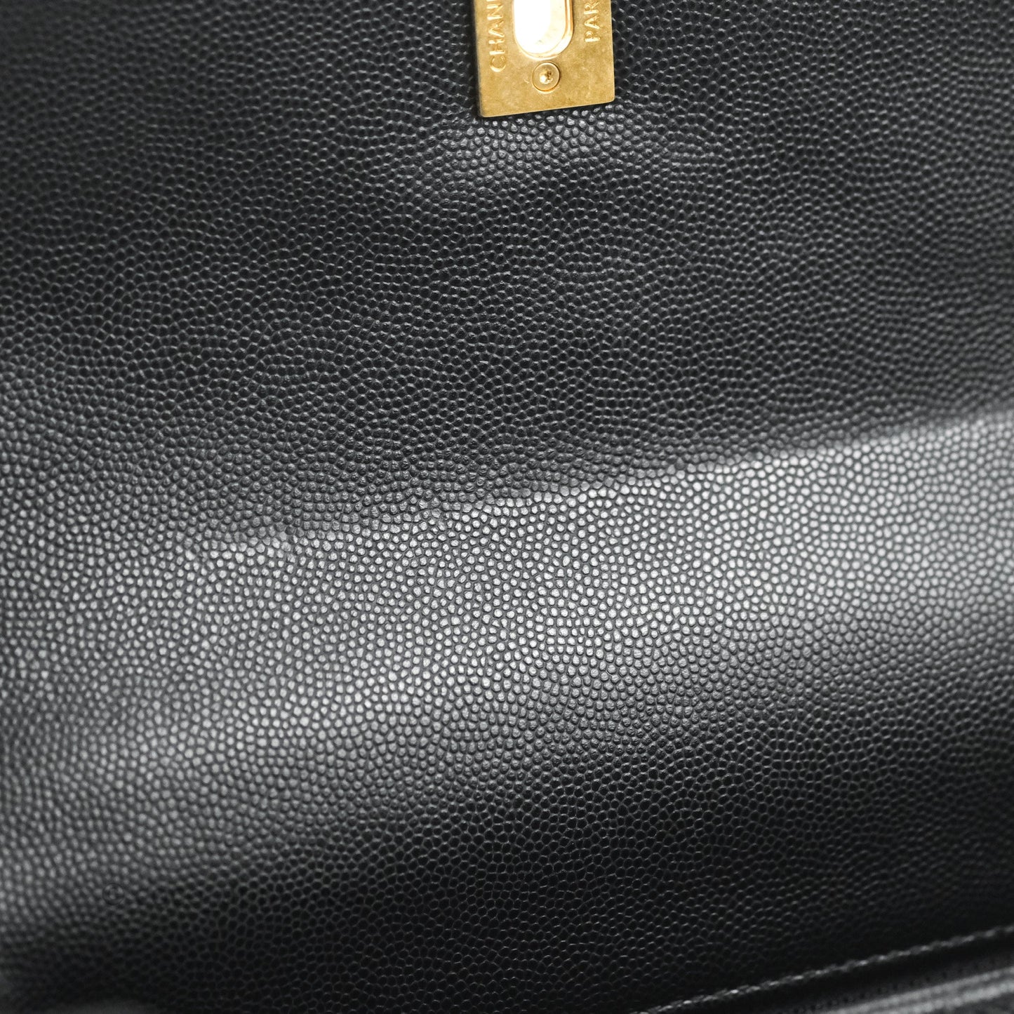 Chanel Small Coco Handle Quilted Black Caviar Aged Gold Hardware Lizard Handle