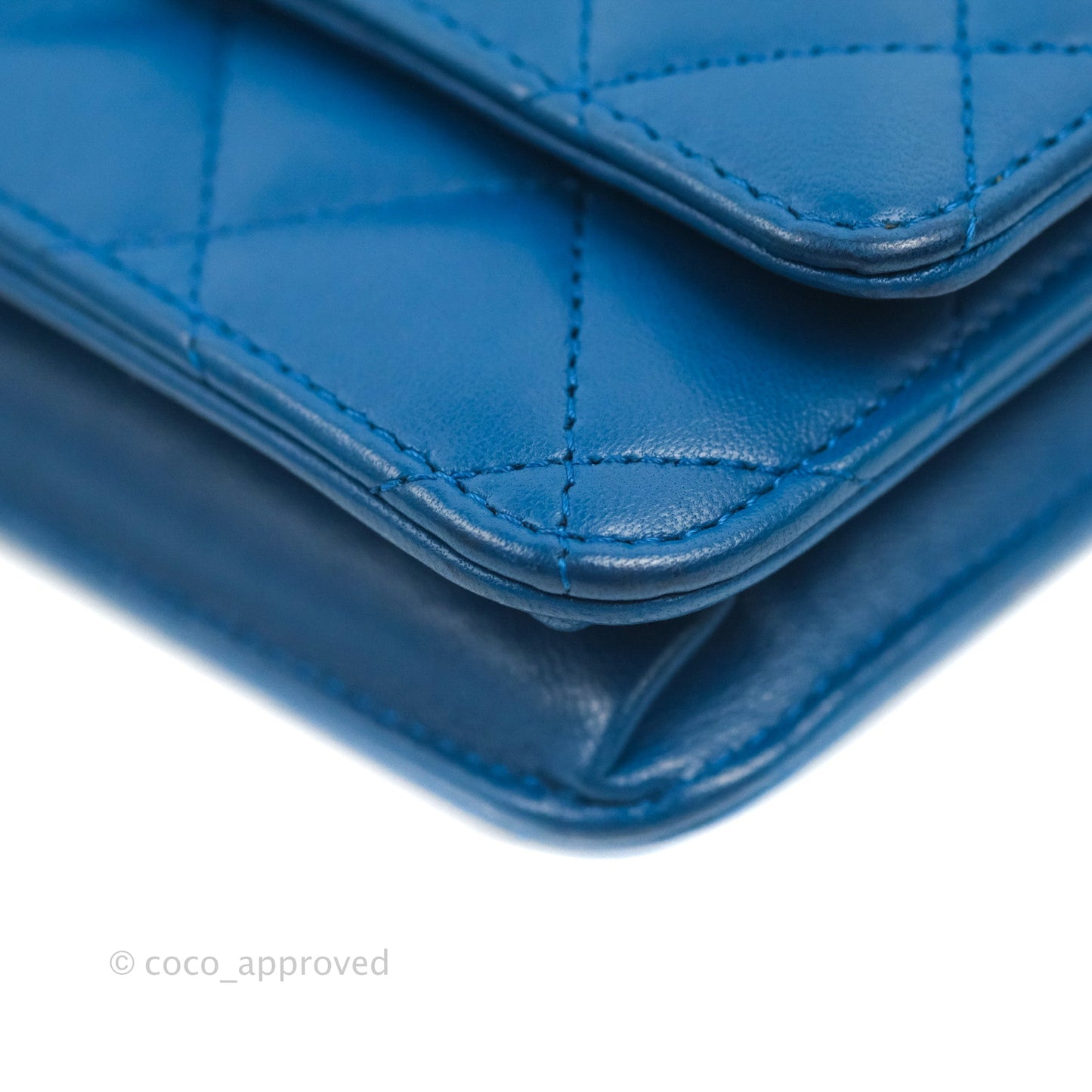 Chanel Quilted Classic Wallet on Chain WOC Blue Lambskin Gold Hardware