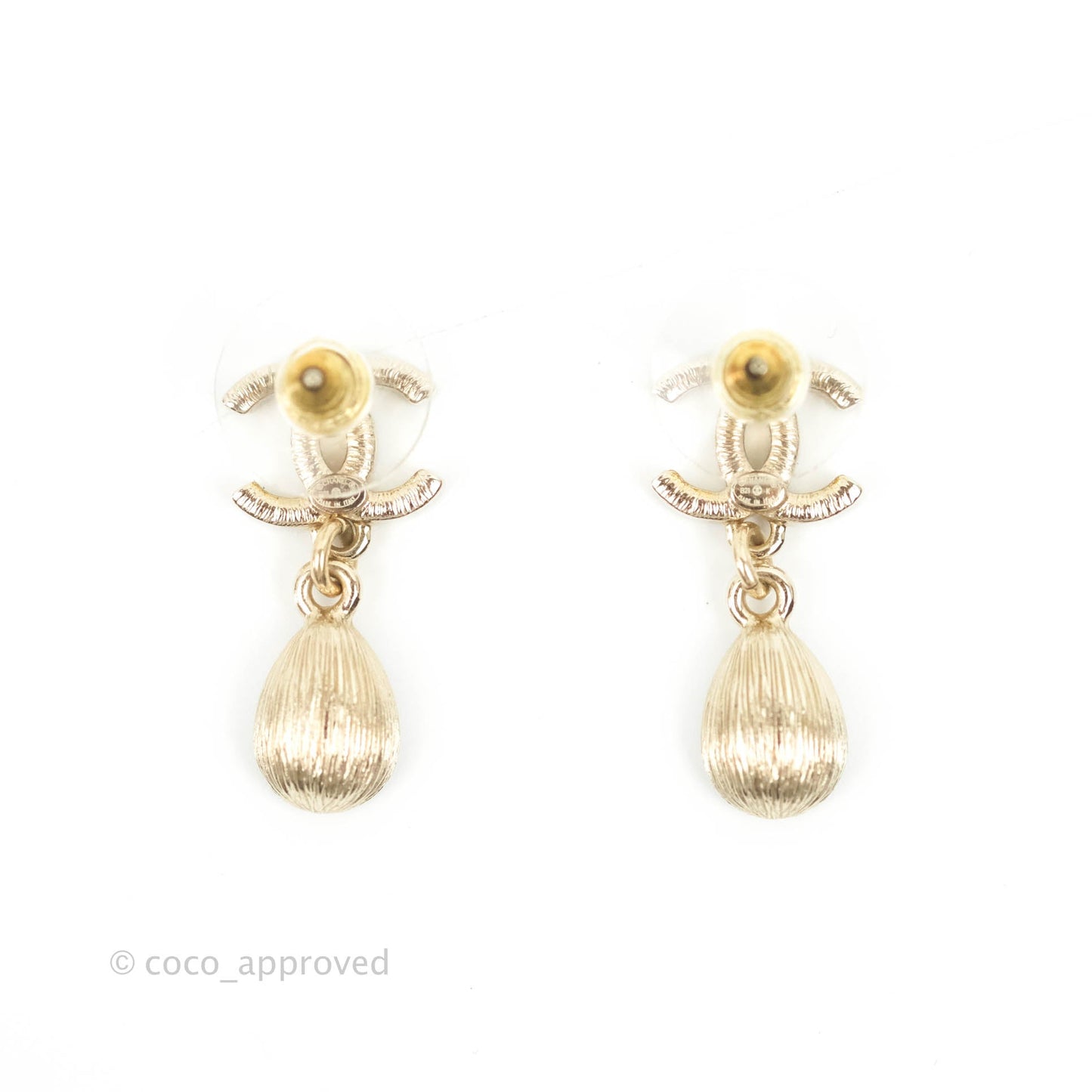 Chanel CC Black Resin Drop Earrings Gold Tone 21K