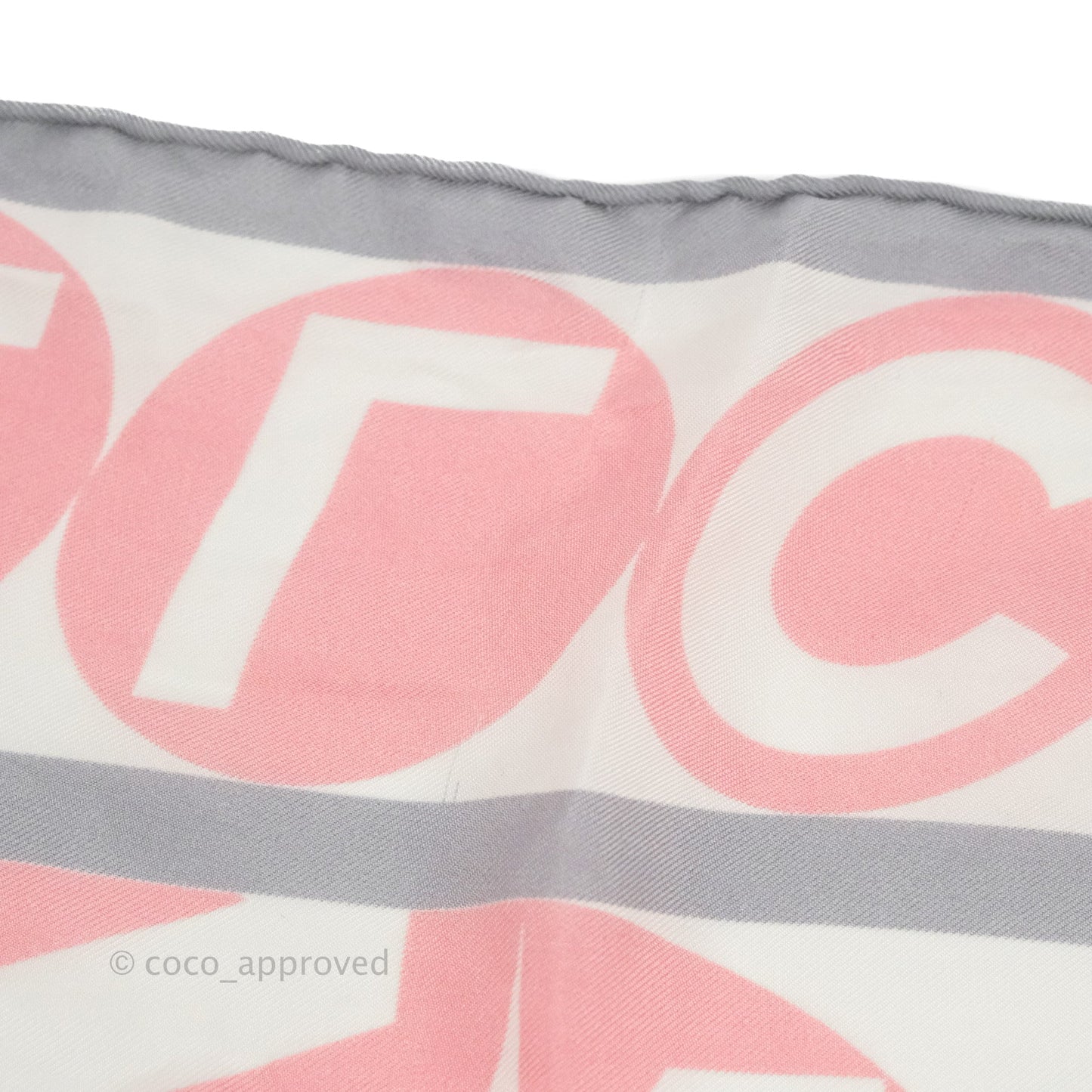 Chanel CC Silk Square Scarf 90 Grey/Pink/White