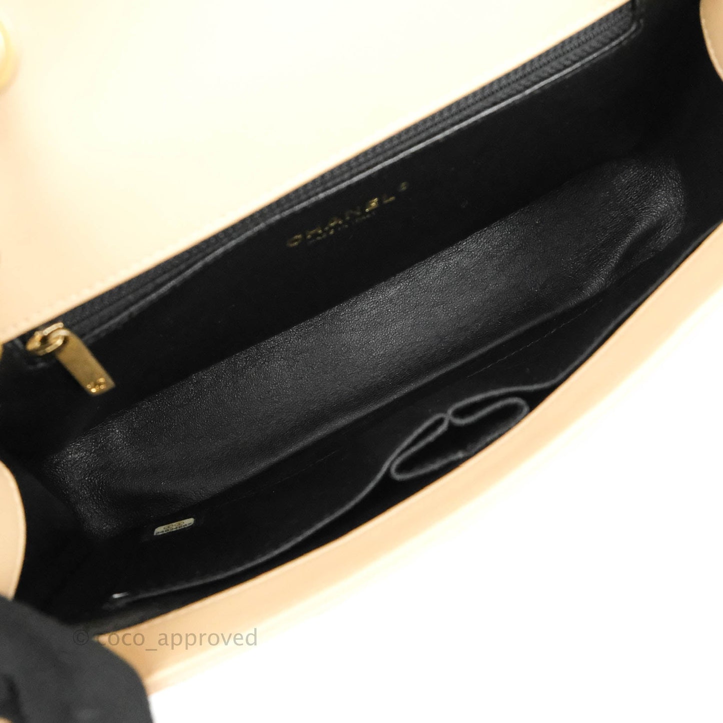 Chanel Quilted Medium CC Filigree Flap Beige Black Caviar
