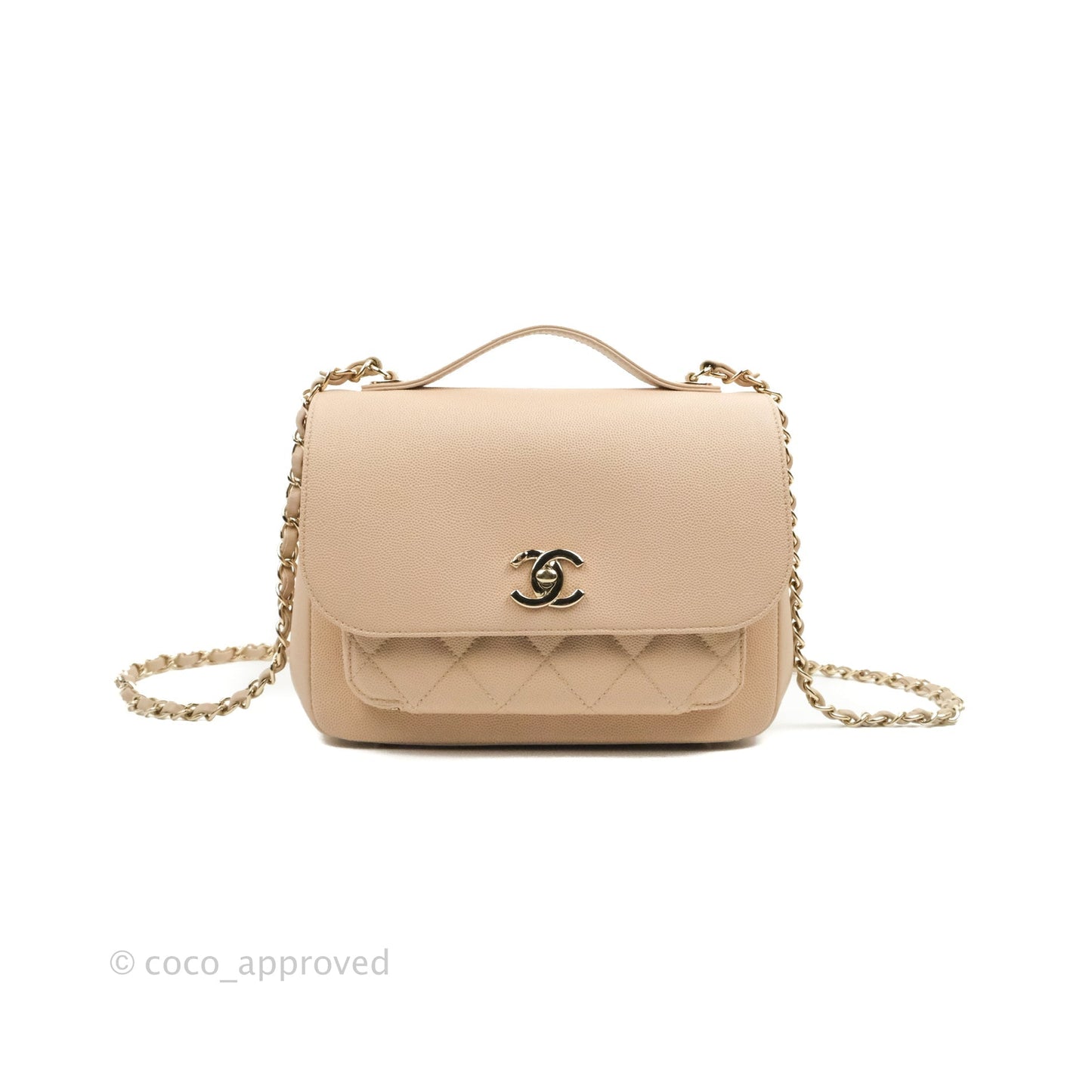 Chanel Quilted Medium Business Affinity Flap Light Beige Caviar Gold Hardware