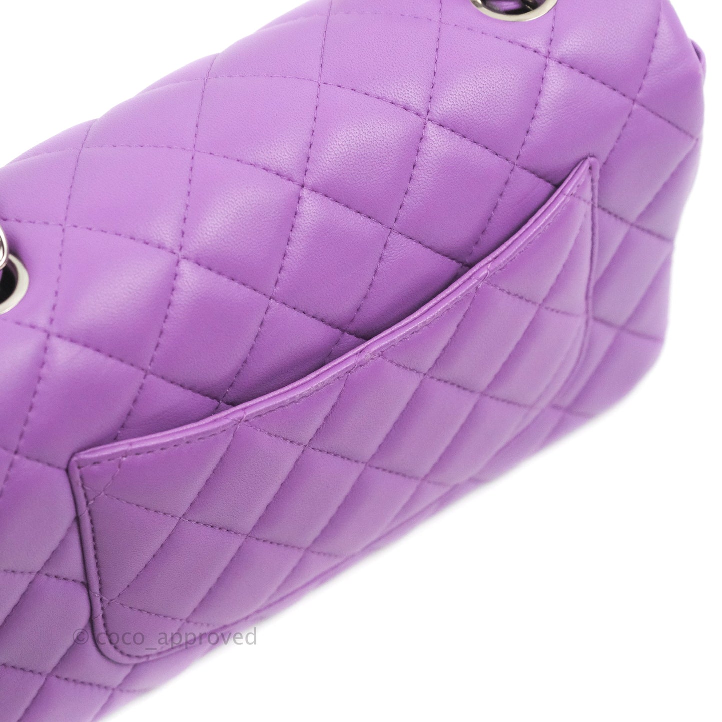 Chanel Quilted Mini Rectangular Flap Purple Lambskin Silver Hardware