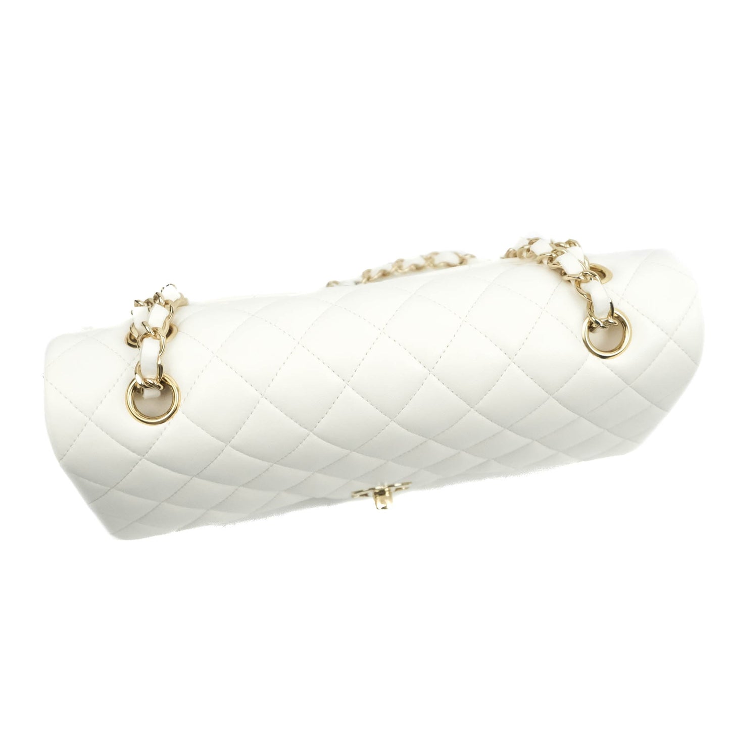 Chanel Quilted M/L Medium Double Flap White Lambskin Gold Hardware 21S