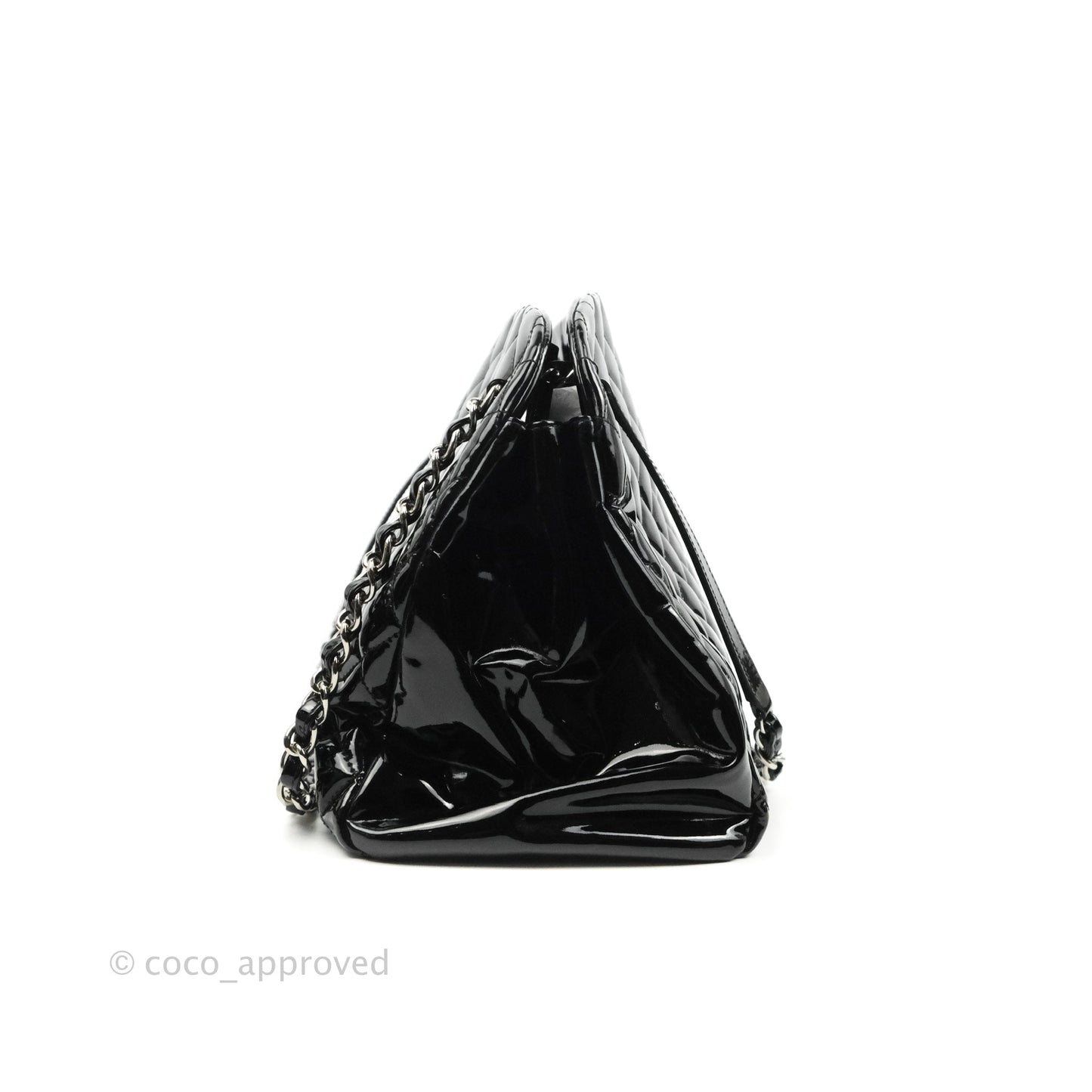 Chanel Quilted Large Just Mademoiselle Black Patent Silver Hardware