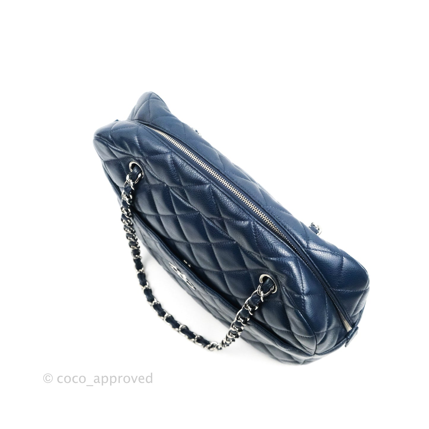 Chanel Quilted Large Classic Camera Bag Navy Caviar Silver Hardware