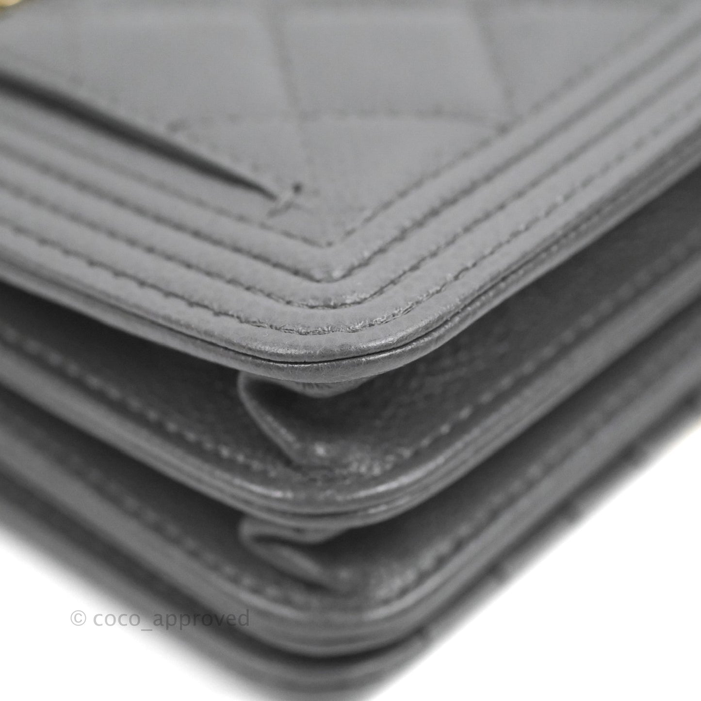 Chanel Quilted Mini Boy Wallet on Chain WOC Dark Grey Caviar Aged Gold Hardware