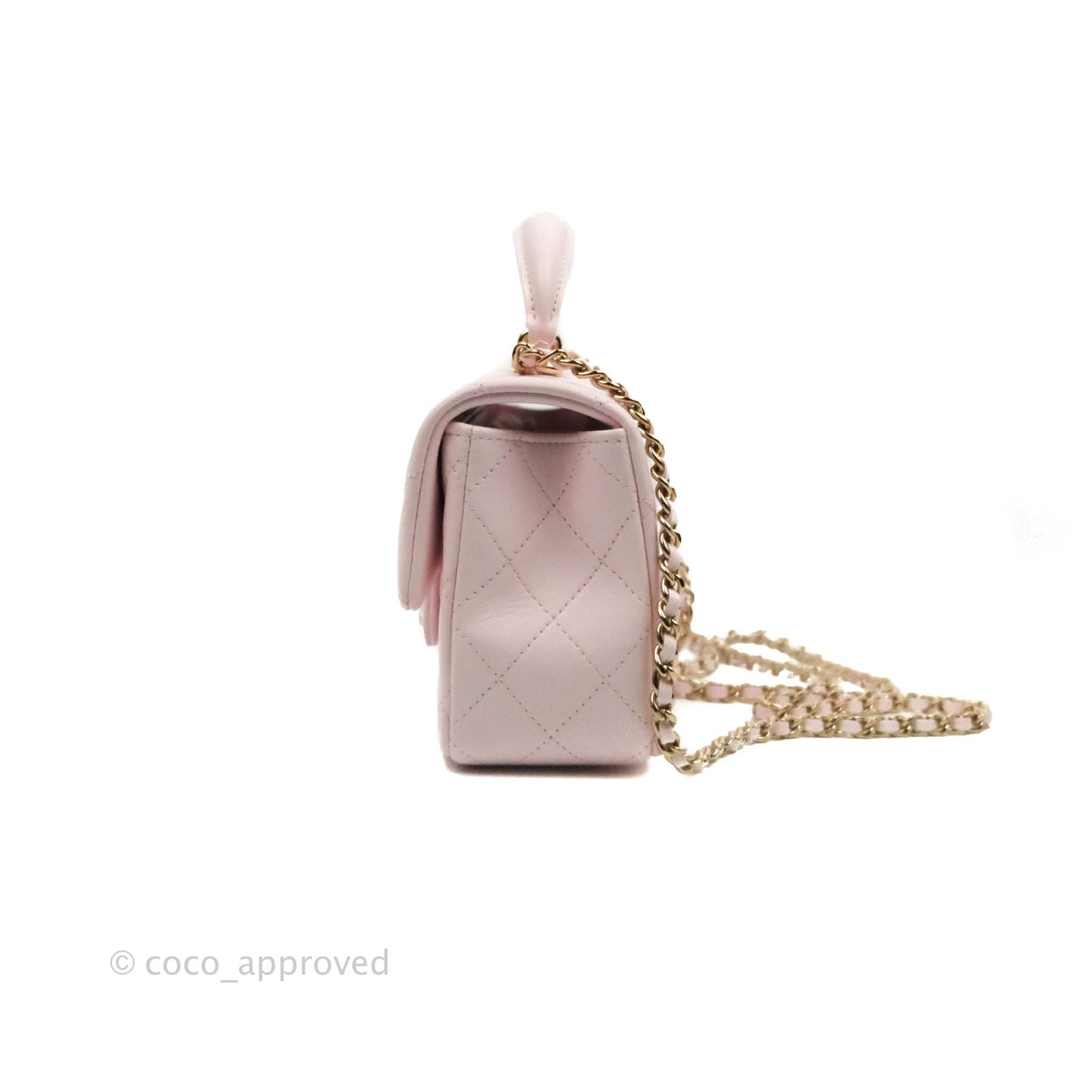 Chanel Top Handle Mini Rectangular Flap Bag Light Pink Lambskin Gold Hardware 22P