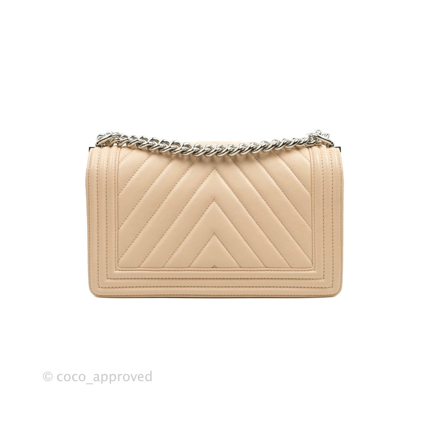 Chanel Chevron Medium Boy Light Pink Beige Calfskin Silver Hardware