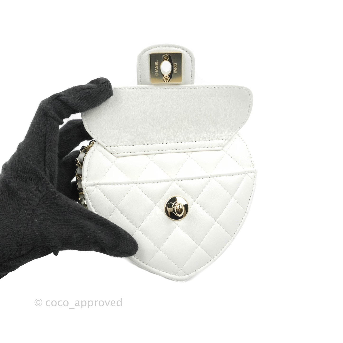 Chanel Small Heart Bag White Lambskin Gold Hardware 22S