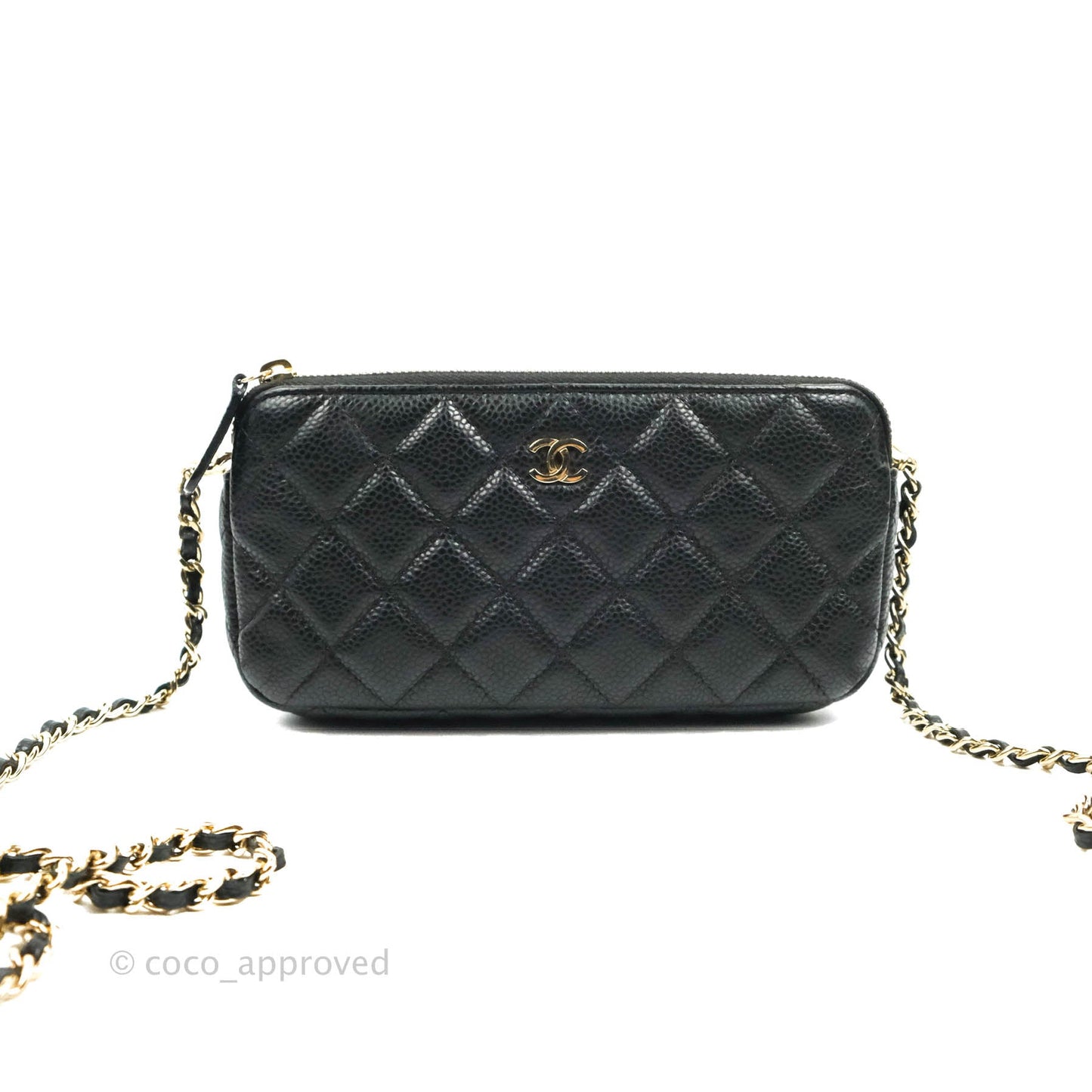 Chanel Quilted Clutch With Chain Black Caviar Gold Hardware