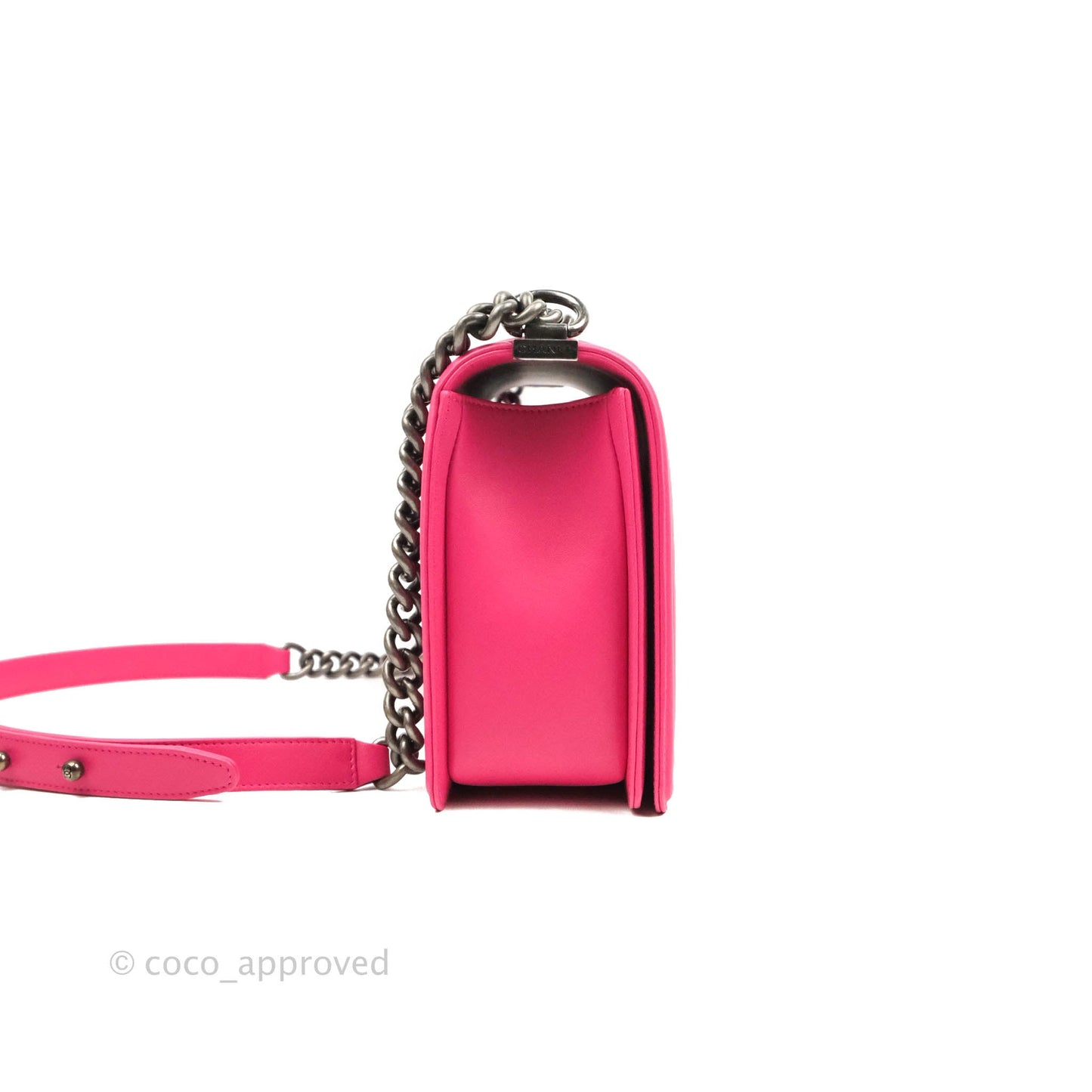 Chanel Quilted New Medium Boy Dark Pink Lambskin Ruthenium Hardware