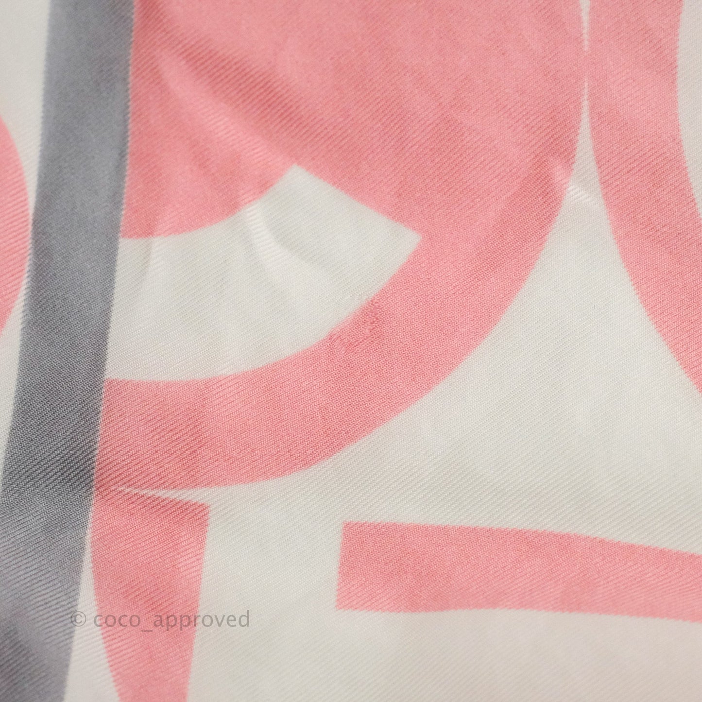 Chanel CC Silk Square Scarf 90 Grey/Pink/White
