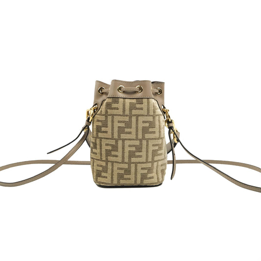Fendi Mini Mon Tresor Bucket Bag Dove Grey Tapestry Fabric