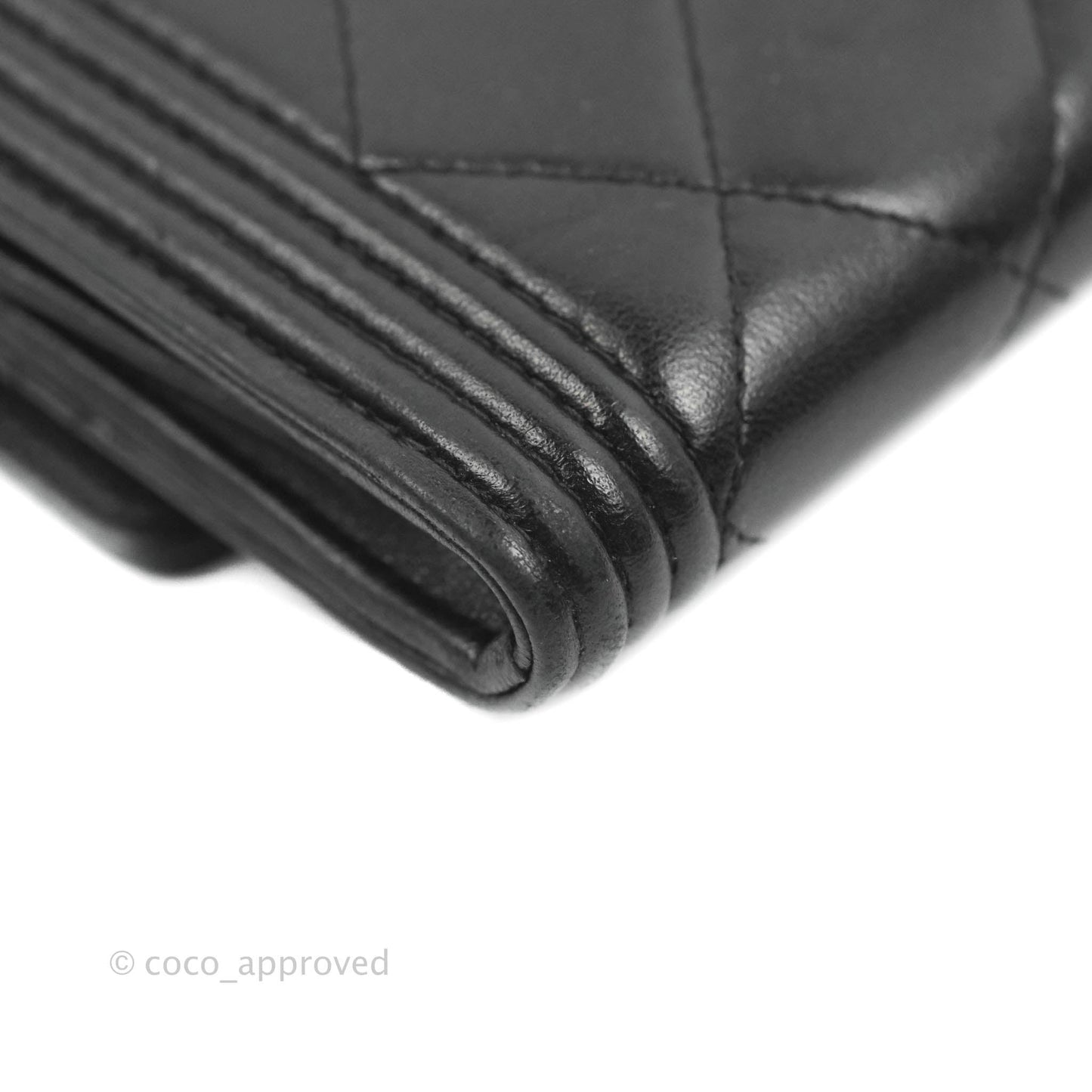 Chanel Quilted Boy Flap Long Wallet Black Lambskin Ruthentium Hardware