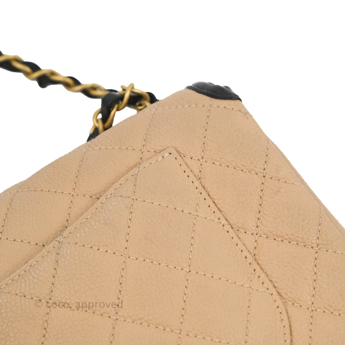 Chanel Quilted Medium CC Filigree Flap Beige Black Caviar