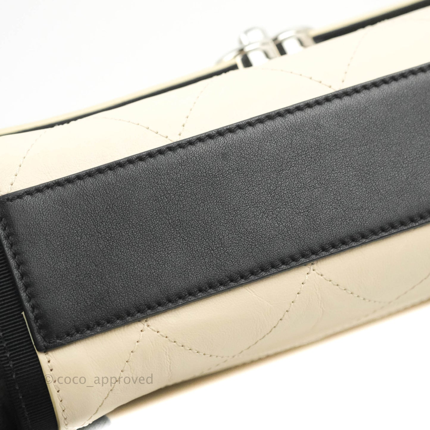 Chanel Flat Quilted Flap Bag Light Beige Grosgrain Ribbon Crumpled Calfskin Silver Hardware 18S