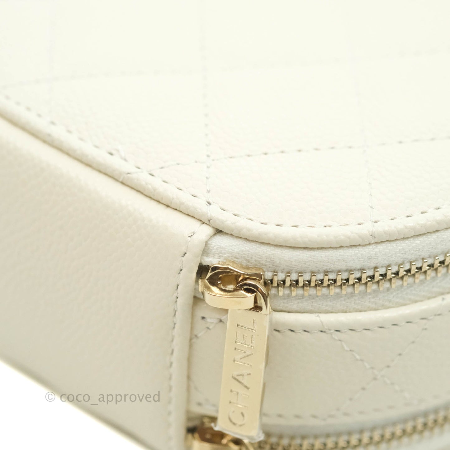 Chanel Mini Round Vanity Bag with Handle Ivory Caviar Gold Hardware 22C
