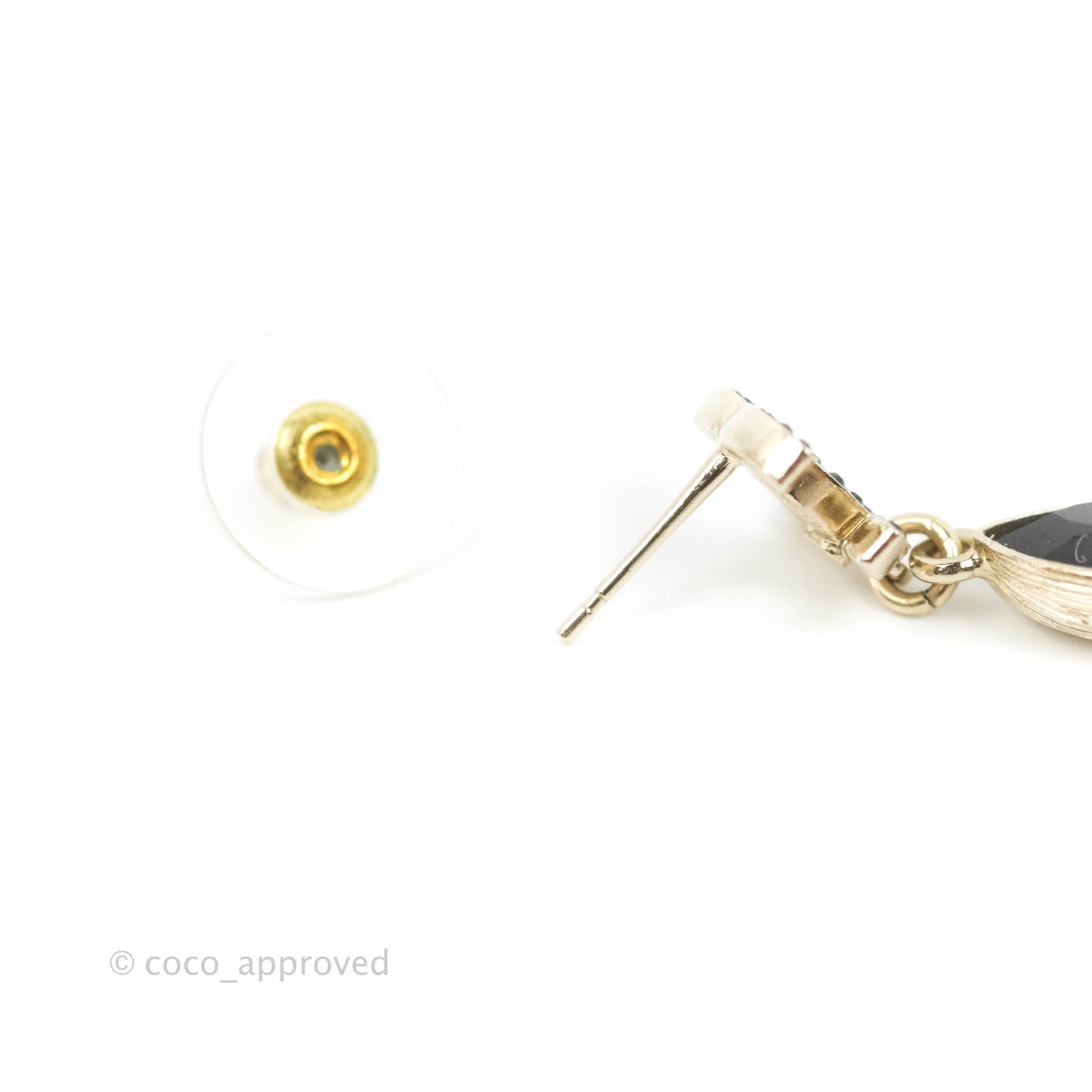 Chanel CC Black Resin Drop Earrings Gold Tone 21K