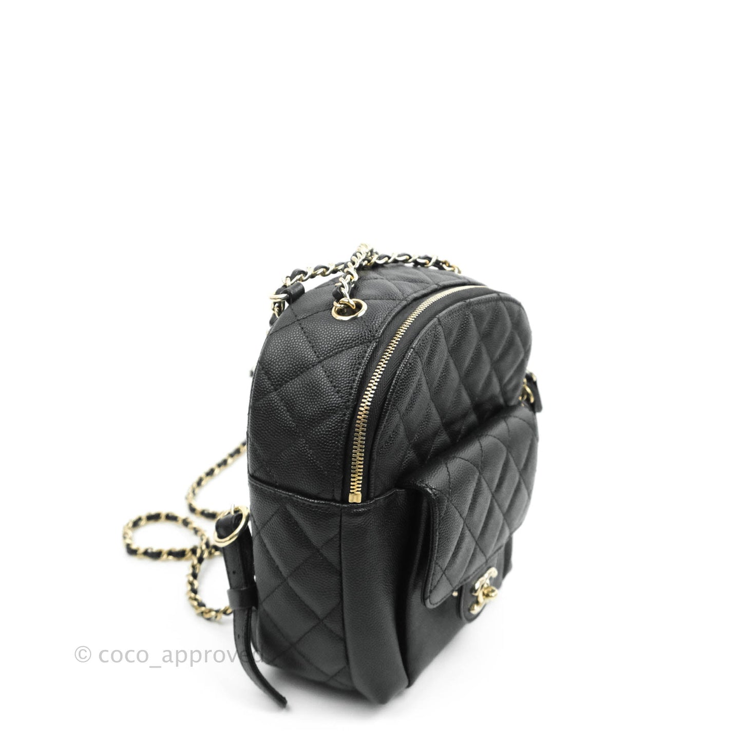 Chanel Quilted Small CC Day Backpack Black Caviar Gold Hardware