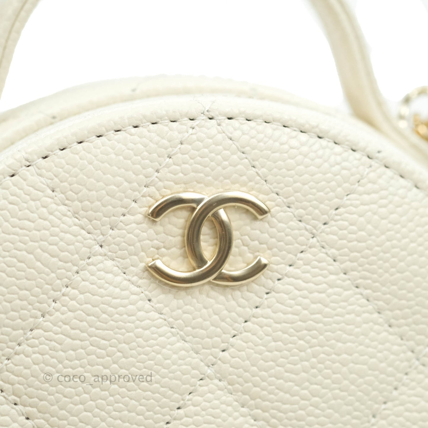 Chanel Mini Round Vanity Bag with Handle Ivory Caviar Gold Hardware 22C