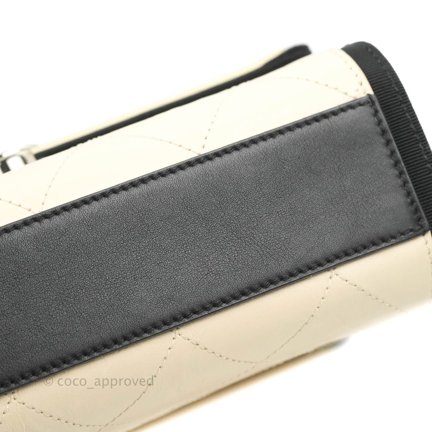 Chanel Flat Quilted Flap Bag Light Beige Grosgrain Ribbon Crumpled Calfskin Silver Hardware 18S