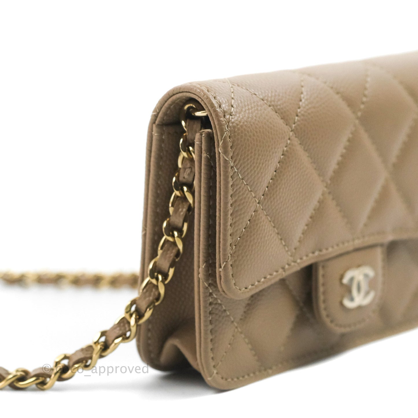 Chanel Mini Clutch With Chain Dark Beige Caviar Gold Hardware