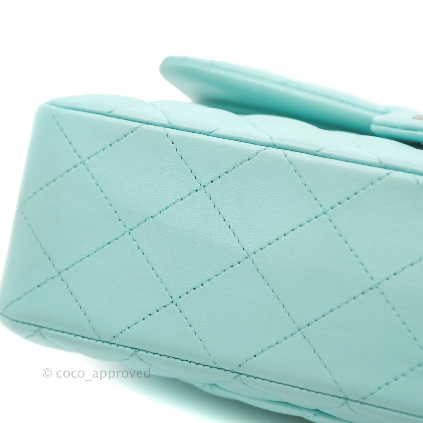 Chanel Small Classic Quilted Flap Tiffany Blue Lambskin Silver Hardware