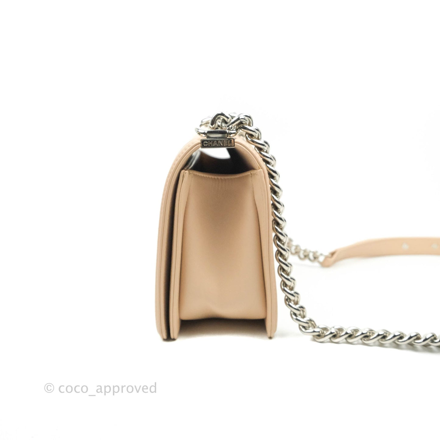 Chanel Chevron Medium Boy Light Pink Beige Calfskin Silver Hardware