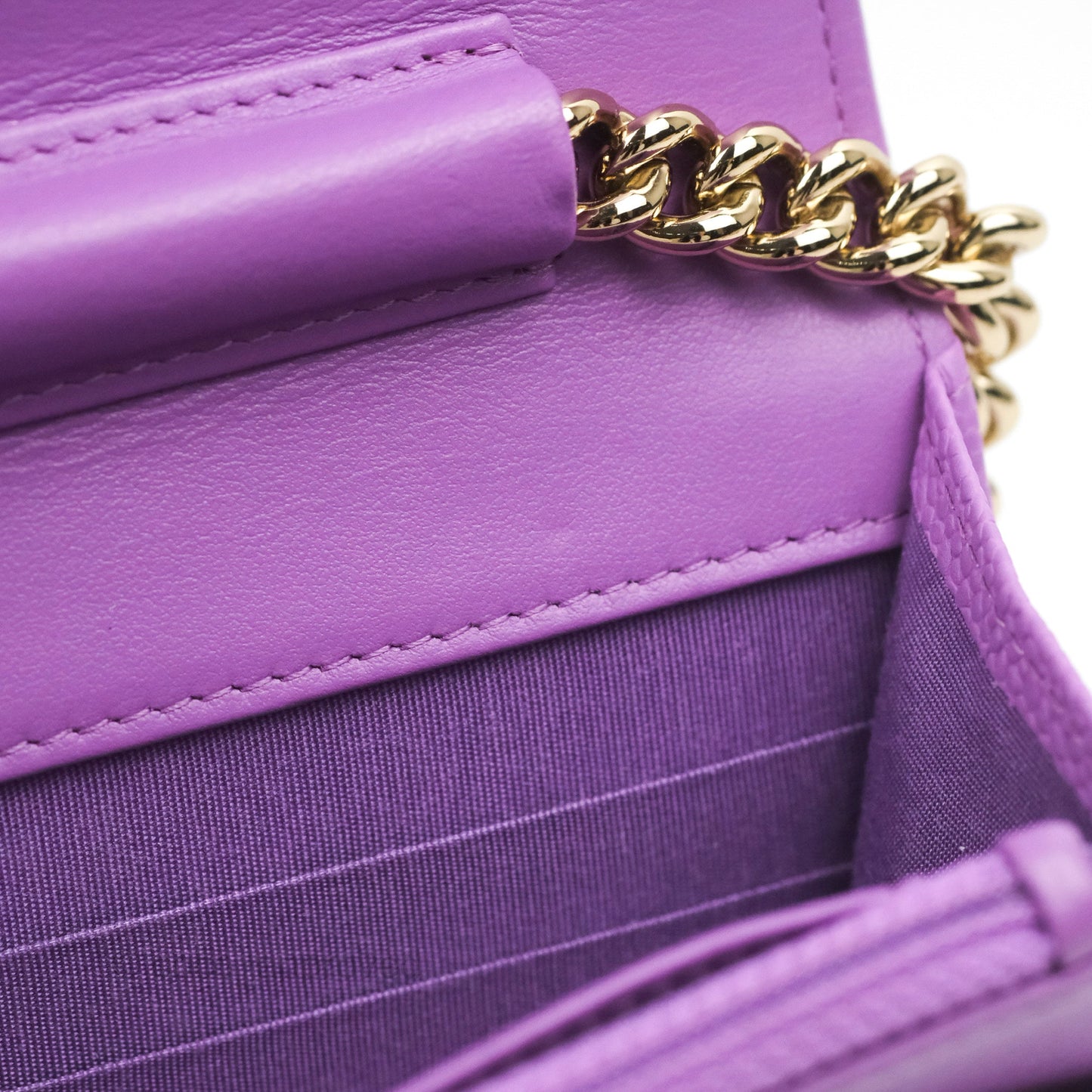 Chanel Quilted Boy Wallet on Chain WOC Purple Caviar Gold Hardware