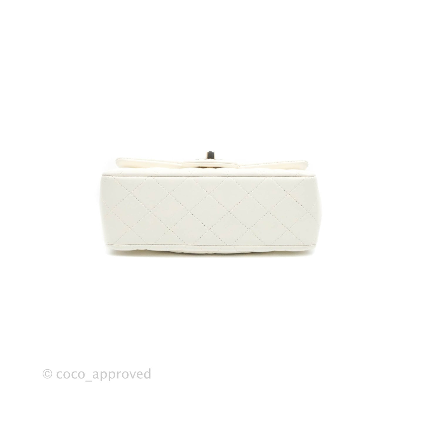 Chanel Top Handle Mini Rectangular Flap Bag with Charm White Lambskin Gold Hardware