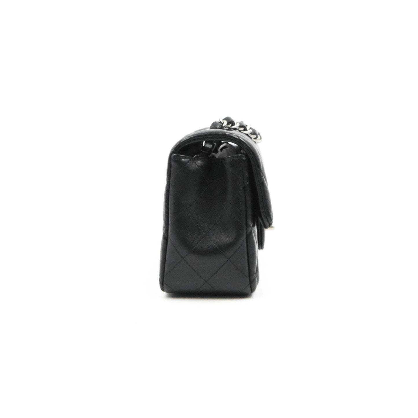 Chanel Quilted Mini Rectangular Flap Black Lambskin Silver Hardware
