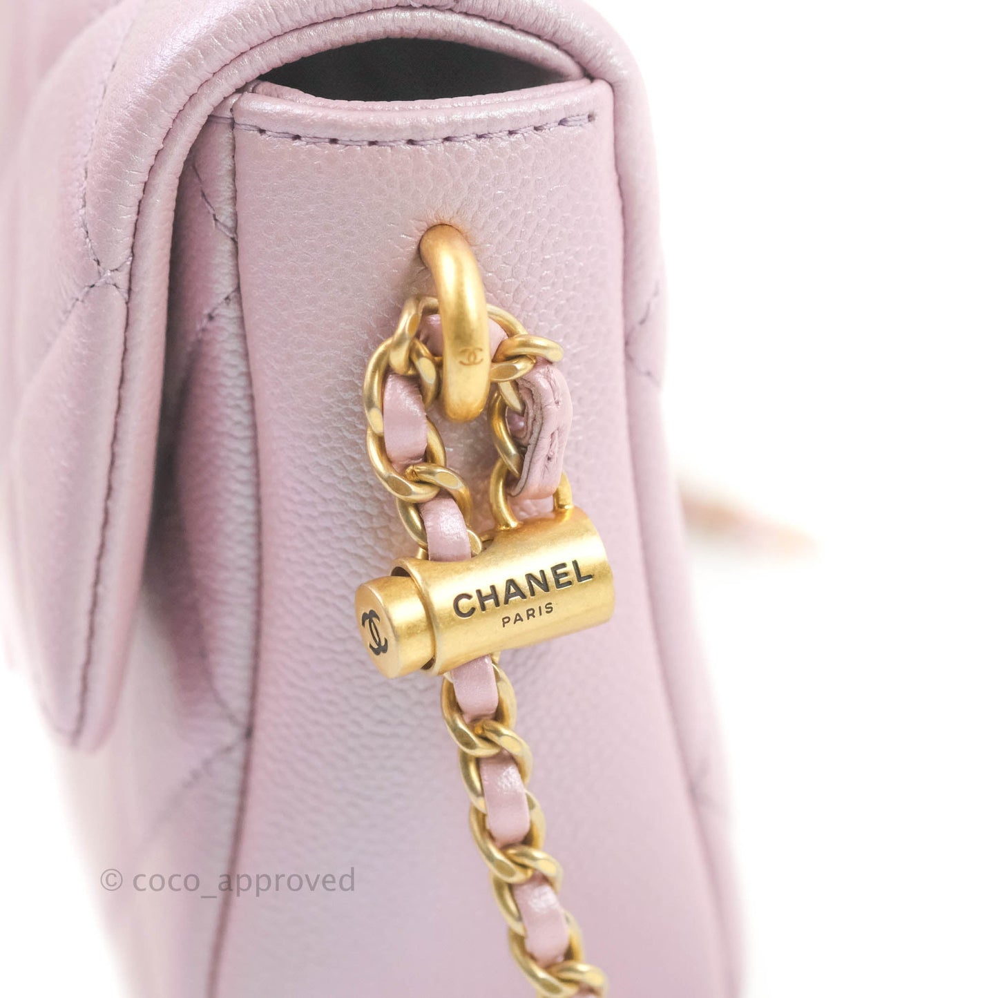 Chanel Quilted My Perfect Mini Iridescent Pink Caviar Aged Gold Hardware 21K