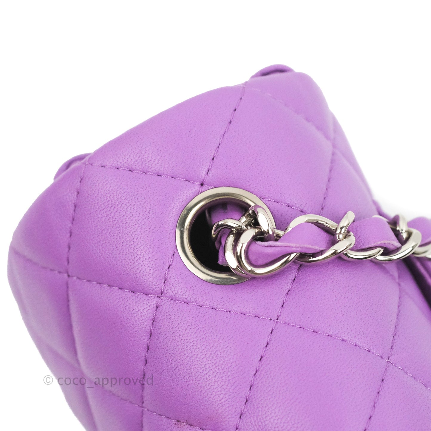 Chanel Quilted Mini Rectangular Flap Purple Lambskin Silver Hardware