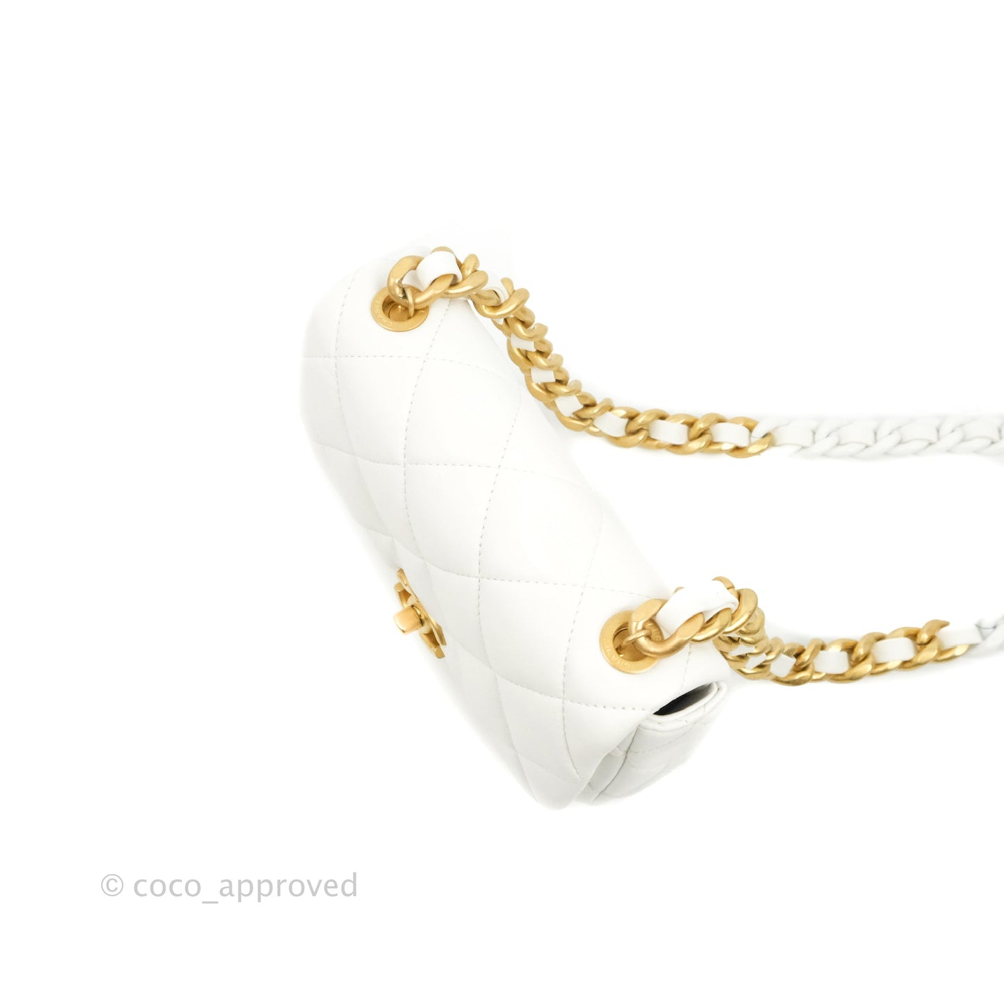 Chanel Small Flap Bag White Lambskin Aged Gold and Lacquered Metal 22S