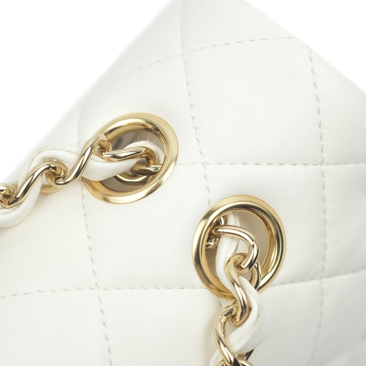 Chanel Quilted M/L Medium Double Flap White Lambskin Gold Hardware 21S