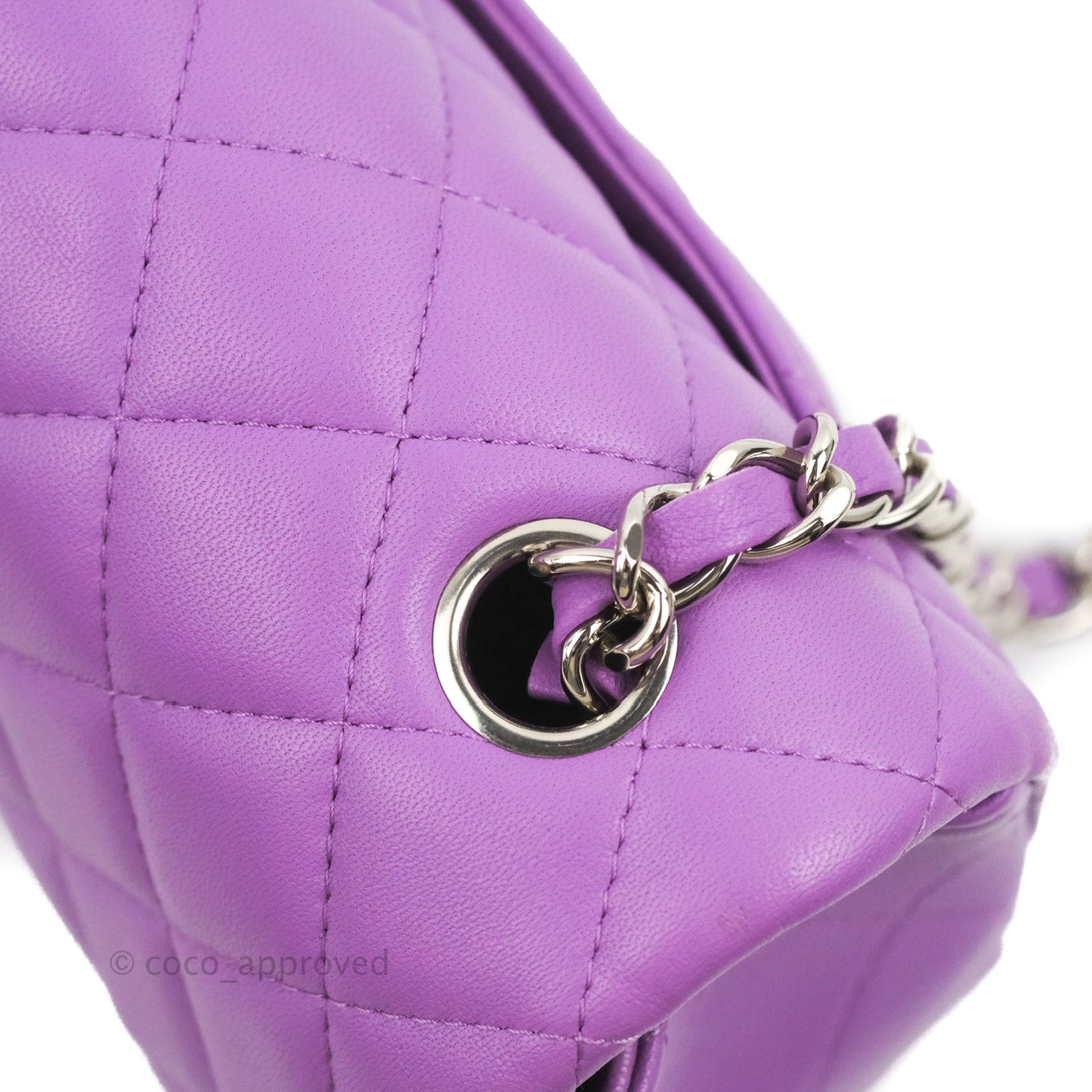 Chanel Quilted Mini Rectangular Flap Purple Lambskin Silver Hardware