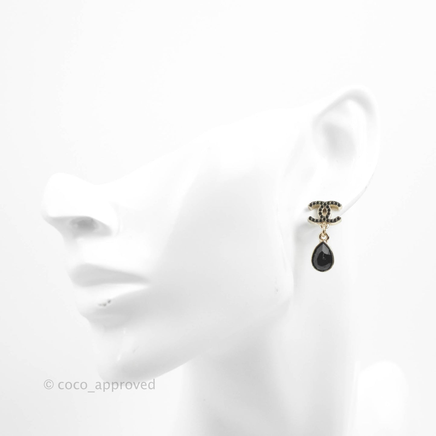 Chanel CC Black Resin Drop Earrings Gold Tone 21K
