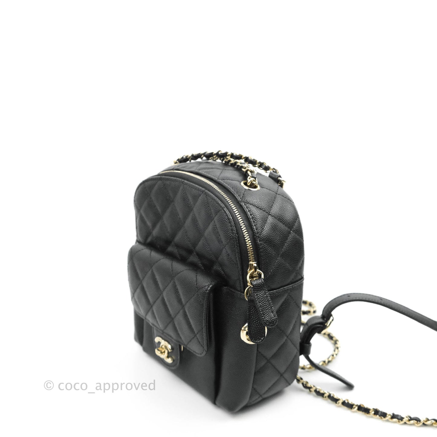 Chanel Quilted Small CC Day Backpack Black Caviar Gold Hardware