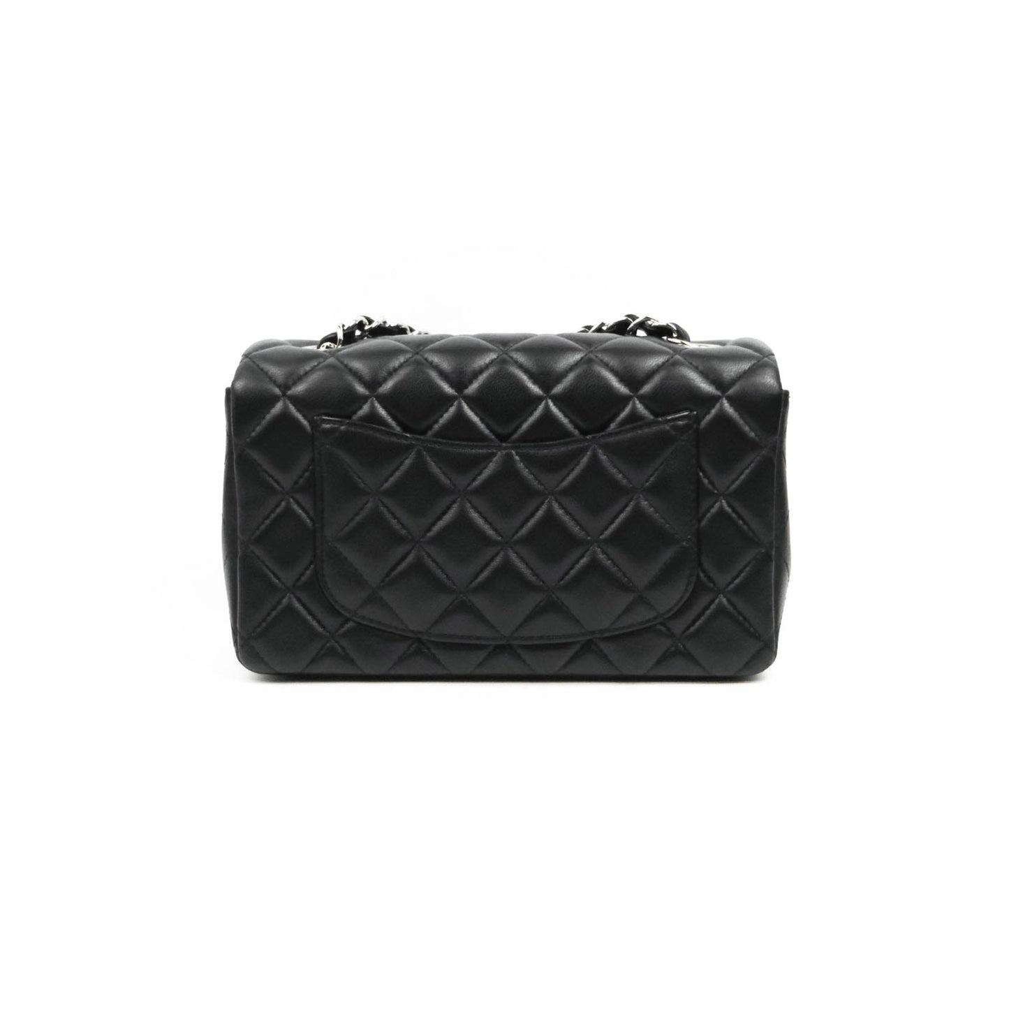 Chanel Quilted Mini Rectangular Flap Black Lambskin Silver Hardware