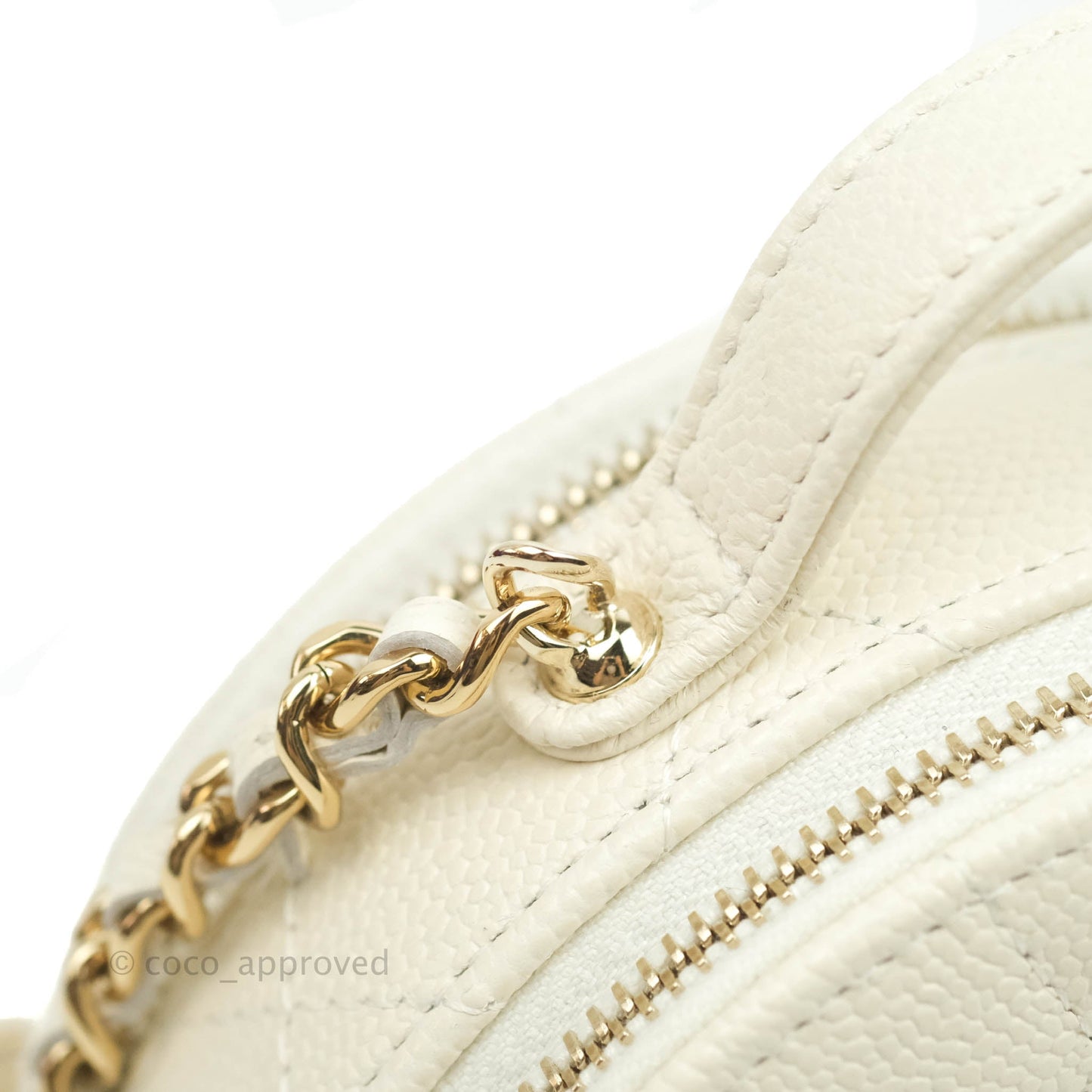 Chanel Mini Round Vanity Bag with Handle Ivory Caviar Gold Hardware 22C