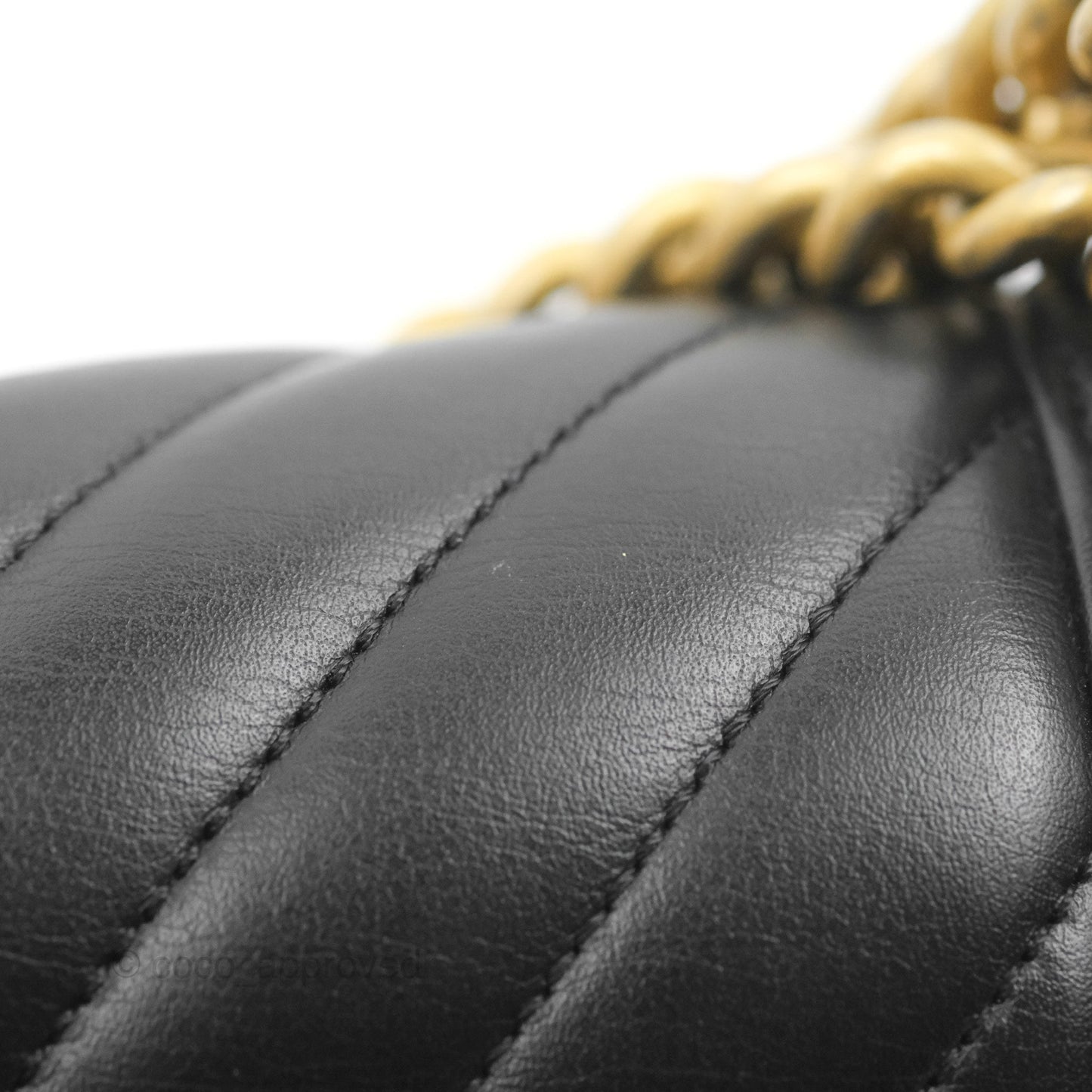Chanel Chevron Medium Boy Black Calfskin Aged Gold Hardware