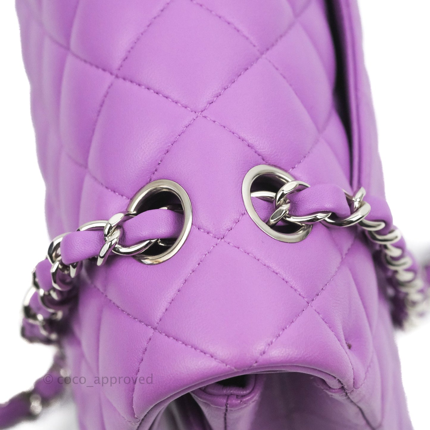 Chanel Classic M/L Medium Flap Quilted Purple Lambskin Silver Hardware 20C