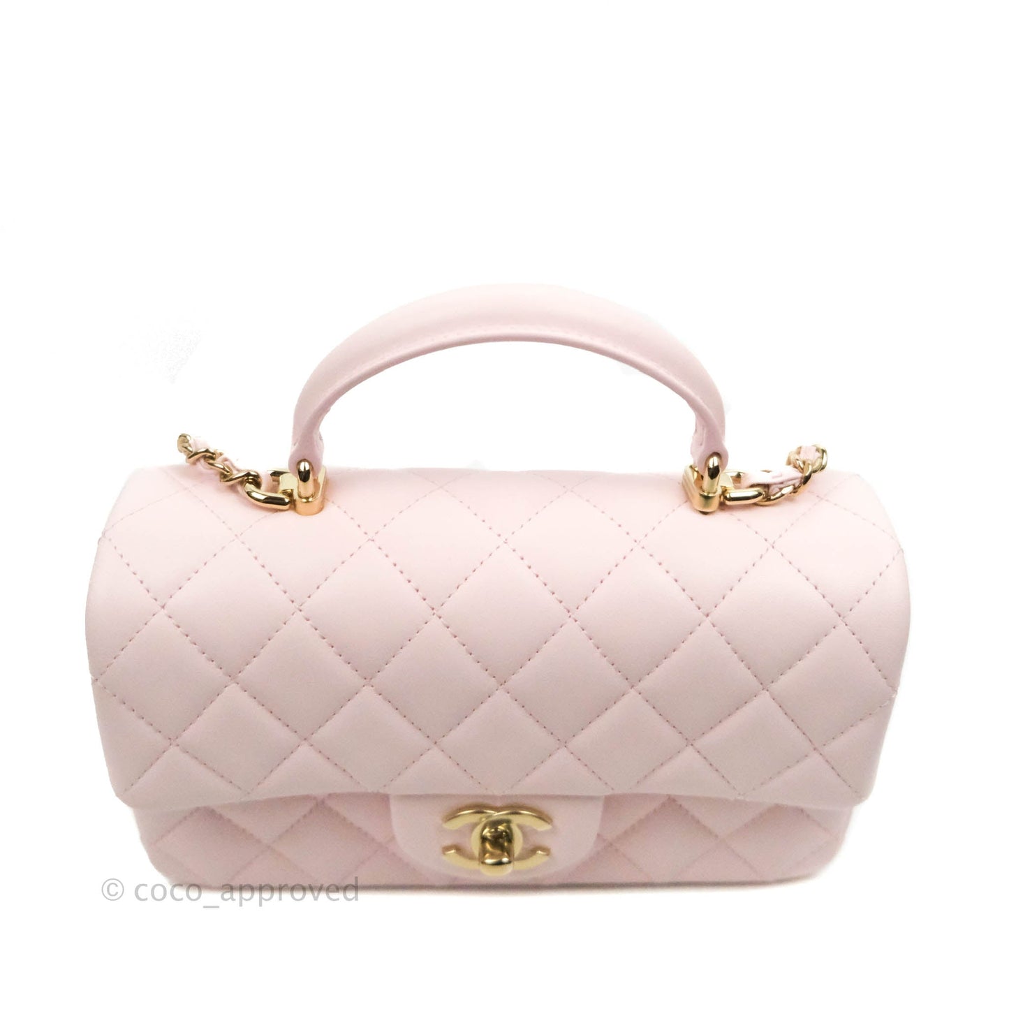 Chanel Top Handle Mini Rectangular Flap Bag Light Pink Lambskin Gold Hardware 22P