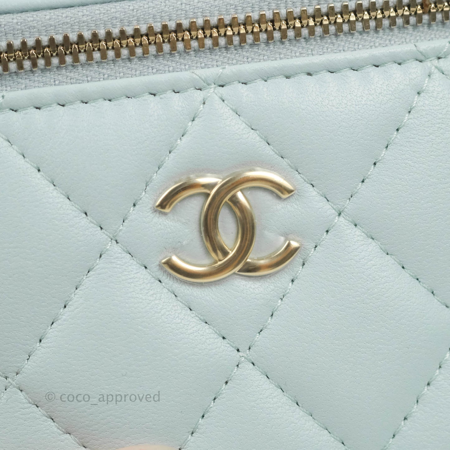 Chanel Mini Top Handle Vanity With Chain Light Blue Lambskin Gold Hardware