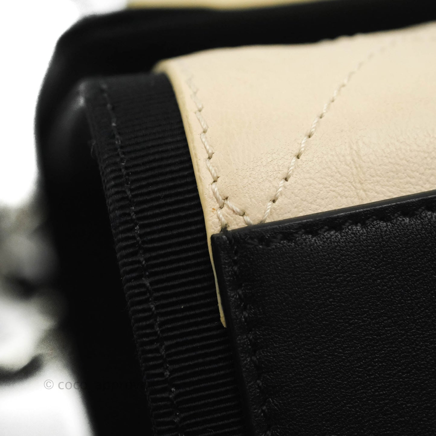 Chanel Flat Quilted Flap Bag Light Beige Grosgrain Ribbon Crumpled Calfskin Silver Hardware 18S