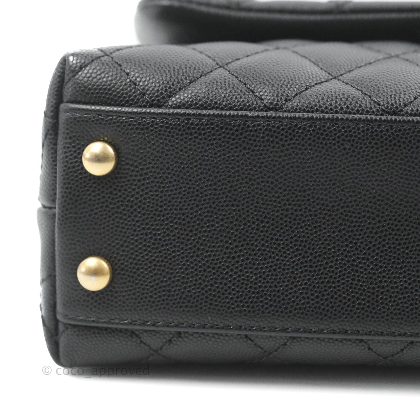 Chanel Small Coco Handle Quilted Black Caviar Aged Gold Hardware Lizard Handle