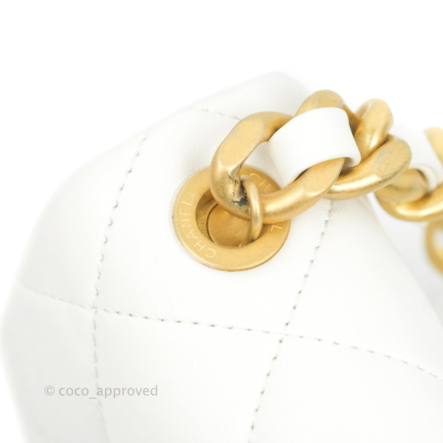Chanel Small Flap Bag White Lambskin Aged Gold and Lacquered Metal 22S